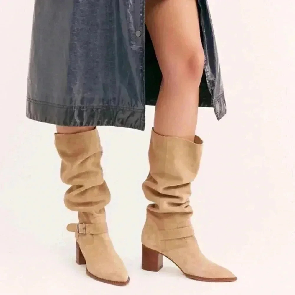 Free People Tan Suede Mid-Calf Boots - Picture 4 of 10